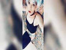 Blue Hair Cosplay Girlie In Taut Leggings