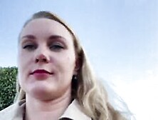 Daring Blonde only wears a trench coat and various dildos