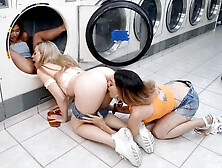 Blake Blossom,  Clara Trinity and Leila LaRocco have fun in laundry