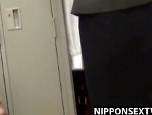 Japanese girl drained from job so she teases her eager slit