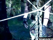 Bondage Submissive's Scrotum Ripped By Dominant Mistress