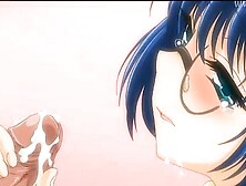 Cute and busty anime girl with glasses and blue hair fucked rough