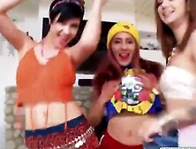 Three naughty teen besties foursome sex with lucky dude