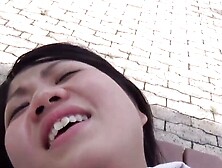 Squirting Japanese cutie finger fucked in public