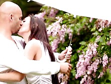 Lovers has crazy hot sex on a bench outside