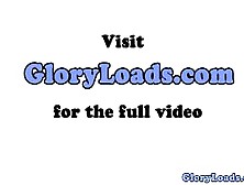 Gloryhole loving raven gets cumshowered