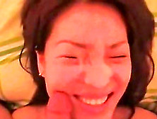 Pretty Korean Girl Is Filmed Sucking A Small Cock And Taking Its Cum All Over Her Face.