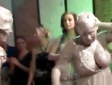 Kinky Lesbian Paint Wrestling Fun