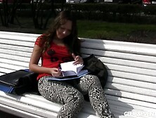 Student Milana fingers her pussy