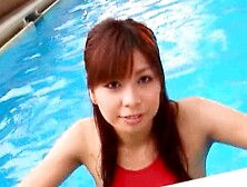 Sexy Miu Aikawa swimming then giving massive dick blowjob