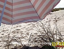 Public masturbation with voyeurs at nudebeach and outdoor oral-sex