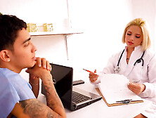 Xiara Dark Morbid Doctor Takes Advantage of Her Patient, Sucking His Giant Cock