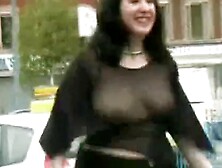 Exhibitionist BBW flashing upskirt no panties