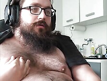 Fat Young Bear jerks off and cums on his belly