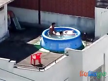 Girls watching couple fuck at pool CFNM