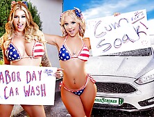 Car Wash Duo Shake Tits And Score Big