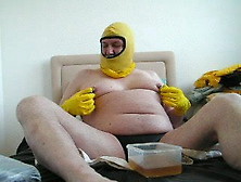 Pisspig Wallowing In Piss Wearing Rubber Shorts