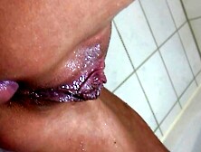 Skinny German blonde with tattoos standing doggy anal fucked in the shower