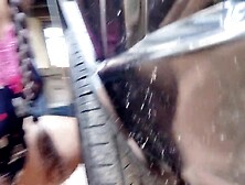 Paty Bumbum sticks the car's gear lever in to cum