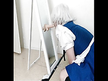 Crossdresser Deepthroating Fuck Stick And Witnessing Mirror Sakuya Touhou Costume Play