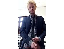 Suited Guy Jerking In Office