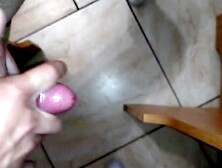 Stroking on the hotel large penis jizz flow