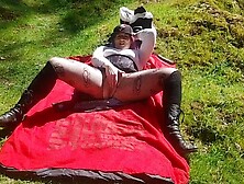 Charming MILF gets horny hiking outside, dildo mounts herself until she climax