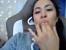 Close up fingering of hairy cameltoe pussy clit