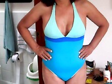 Clip 1 of three - My bushy wife,  Latin mother shows off on the beach,  bikini,  masturbation,  screws,  cums