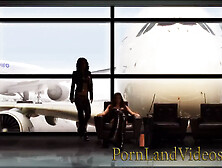 Huge boobs lesbians dildo fuck on an airplane