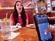 Climax in Public with interactive toy at LUNCH! Public female cums interactive toy