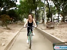 Busty fit teeny skank cycles around town