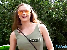 Public Agent - Brunette hair has a banging consummate couple of Retrousse Titties and goes all the way outside cumming on my pen