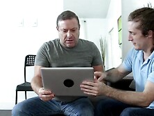 Dad's Girlfriend Steals A Kiss And Fucks Him From The Rear