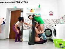 Stucked into washing machine and boned by her step brother