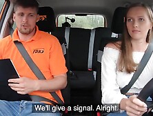 Nice brunette satisfies her instructor to pass the driving exam