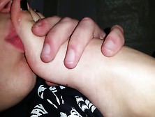 Horny guy gets incredible handjob after sniffing her girlfriend's feet