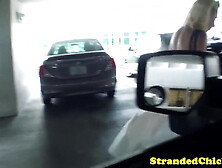 Stranded petite blonde rubbing her little box