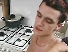 Horny asian kazakh milf fucks her daughter bf in the kitchen