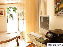 Three lovely hot babes licking pussies on massage table