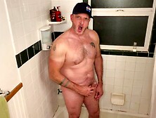 Muscular Dad Peeing And Stroking In The Shower