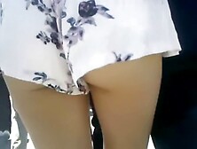 BootyCruise: Asian Girl Jiggle Shorts Windy Day Stroll