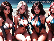 Bunch of beautiful girls at beach (Ai models)