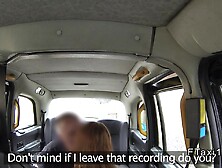 Petite redhead flashing knickers in fake taxi