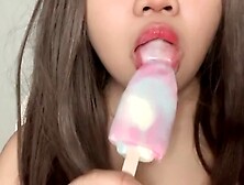 Chinese Lady Swallowing Ice Cream ASMR