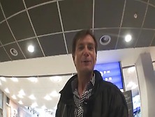 European milf kisses a big veiny rod in the elevator