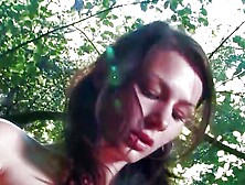 A slim German brunette gets banged hard by two long rods