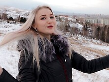 Winter Blowjob and Sex with a Young Cute Girl in a Fur Coat - Swallow Cum