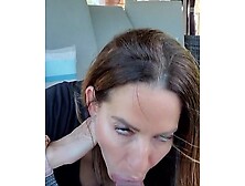 beautiful brunette hair girlfriend gives pov blow job and swallows outdoors. wmv