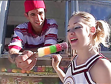 Blonde Cheerleader In Uniform Moans As She Gets Banged Outdoor